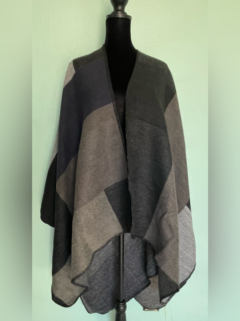 Plaid Open-Front Poncho
